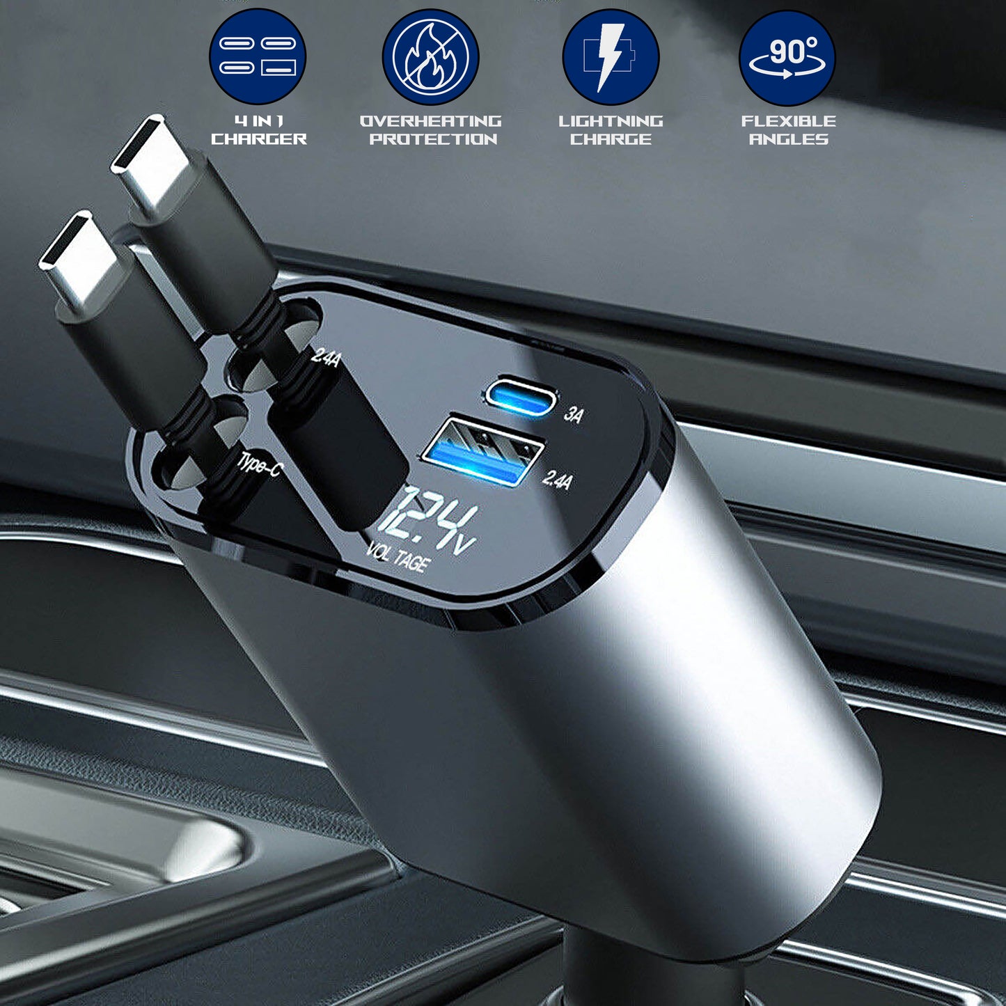 USB-C Retractable Car Charger