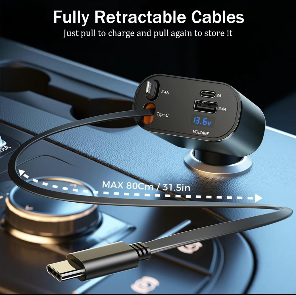 USB-C Retractable Car Charger